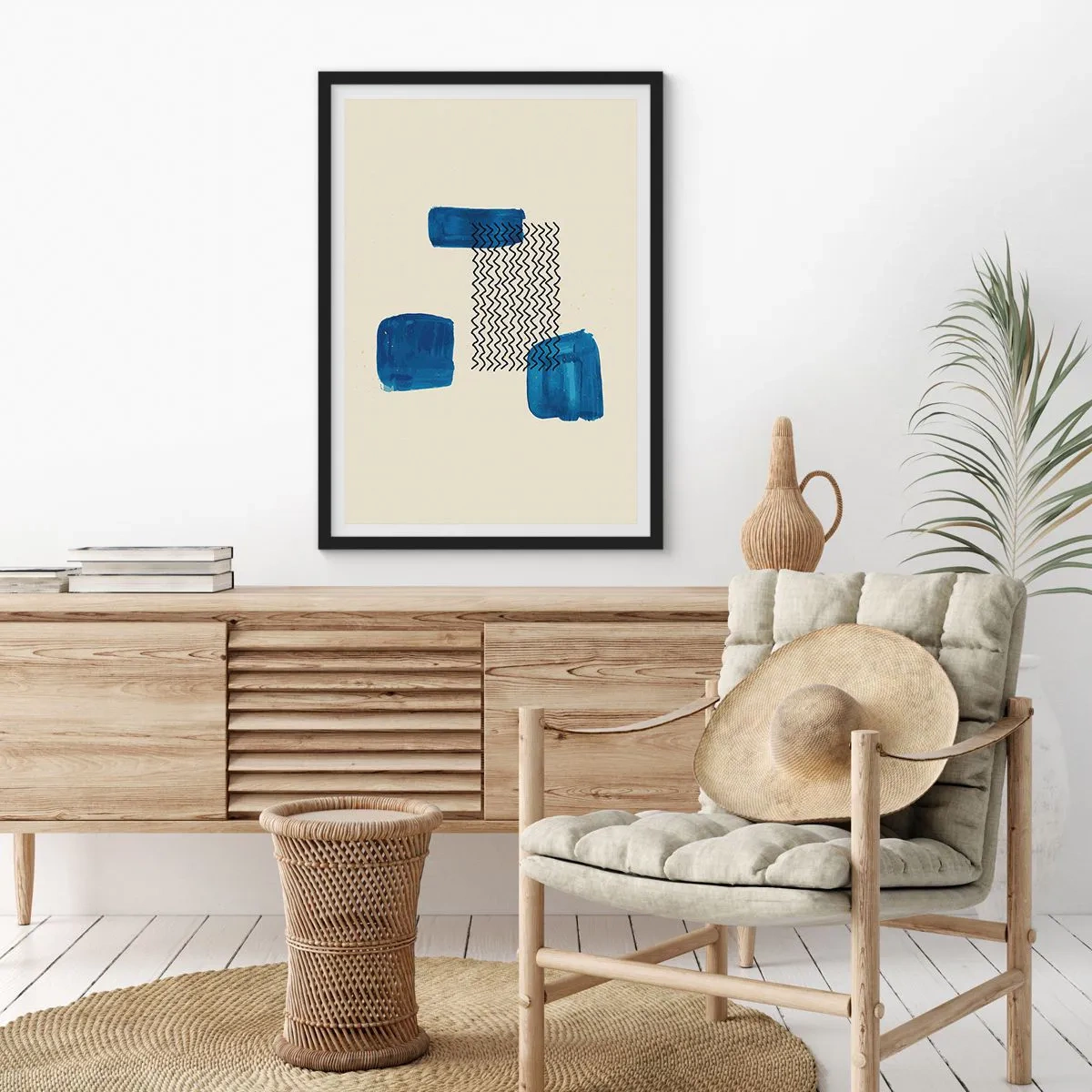 Póster en marco negro - Composición abstracta en tonos azul marino con líneas. - 50x70cm - Un cuarteto abstracto - Decoración de pared moderna para salón y dormitorio ARTTOR
