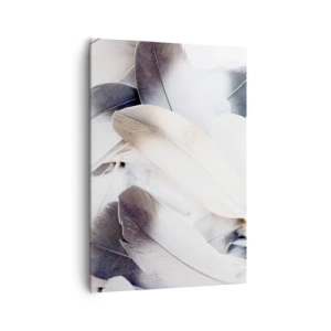 Cuadro sobre lienzo - Impresión de Imagen - Primer plano de delicadas plumas en tonos blancos y grises. - 70x100cm - Casi angelical - Decoración de pared moderna para salón y dormitorio ARTTOR