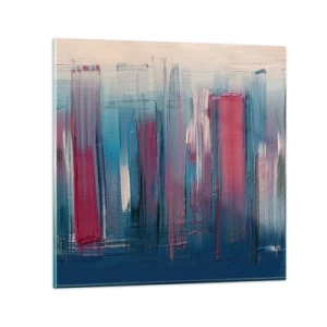 Cuadro sobre vidrio - Impresiones sobre Vidrio - Composición vertical en azul y rojo - 30x30 cm