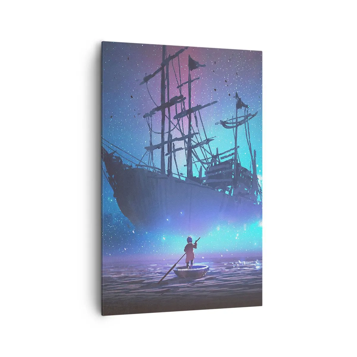 Cuadro sobre lienzo - Impresión de Imagen - Un barco fantástico contra el cielo estrellado. - 80x120cm - El encuentro con el mito del mar - Decoración de pared moderna para salón y dormitorio ARTTOR