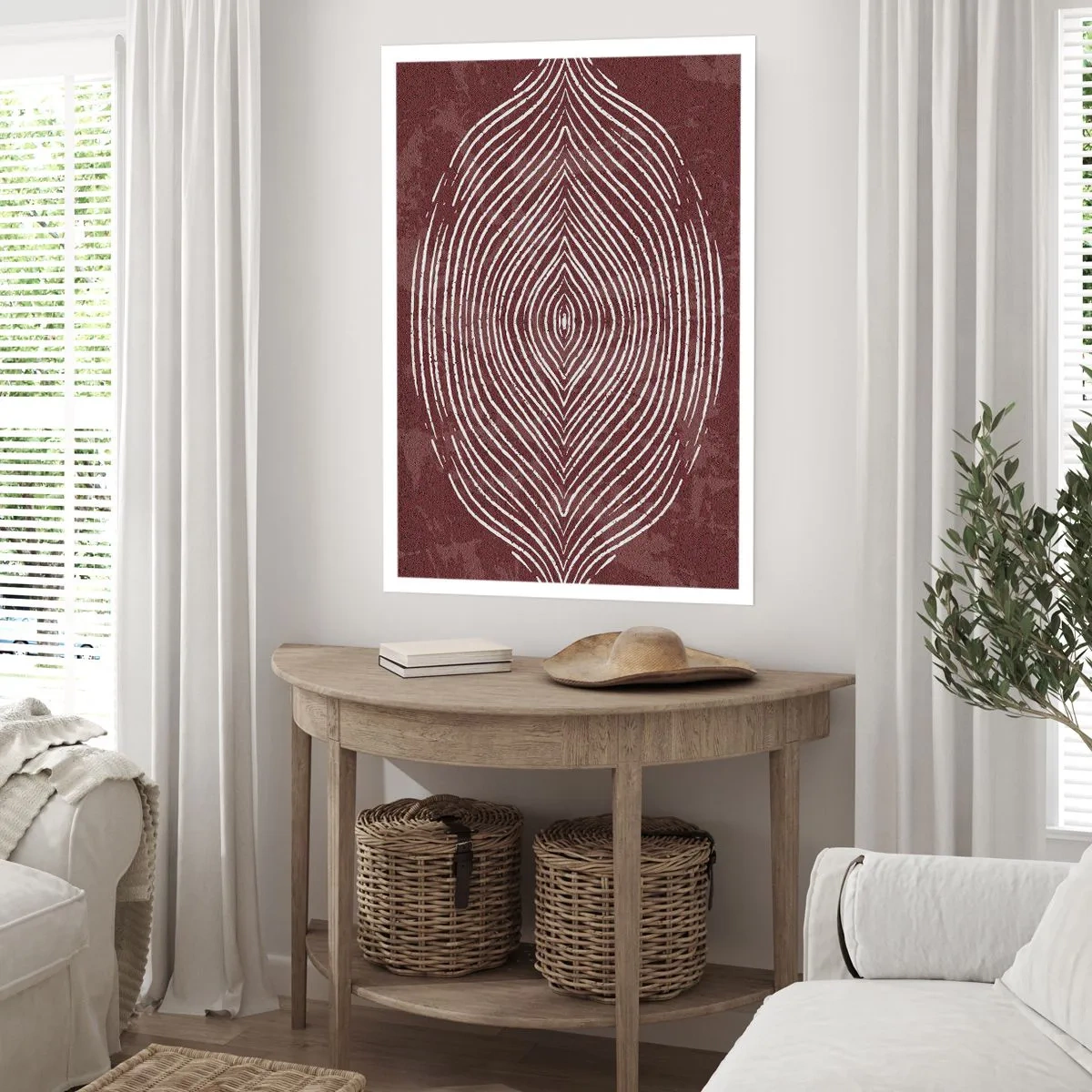 Póster - Un patrón hipnótico de líneas blancas sobre un fondo marrón. - 50x70cm - El espacio habla - Decoración de pared moderna para salón y dormitorio ARTTOR