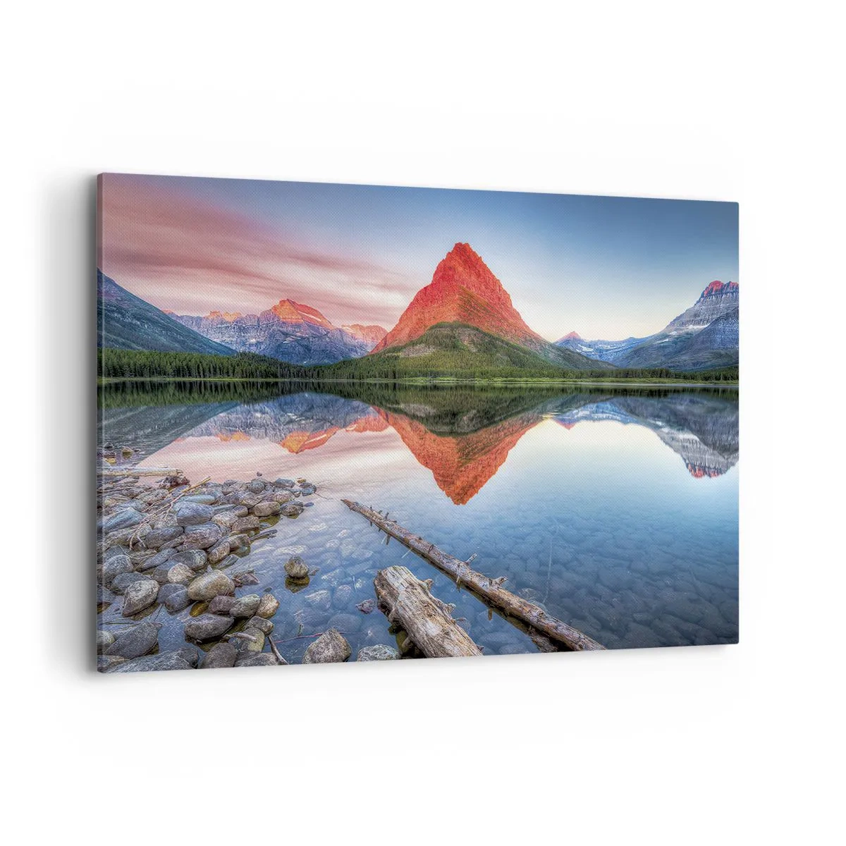 Cuadro sobre lienzo - Impresión de Imagen - Una montaña reflejada en un lago al atardecer. - 100x70cm - Cálido y frío - Decoración de pared moderna para salón y dormitorio ARTTOR