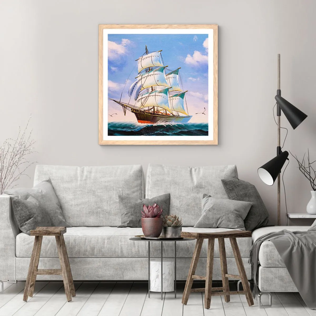 Póster en marco roble claro - Orgulloso con el viento - 60x60 cm