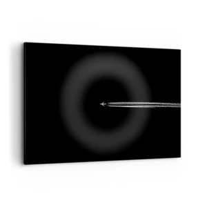 Cuadro sobre lienzo - Impresión de Imagen - Un avión a reacción con una estela de condensación visible sobre un fondo negro. - 120x80cm - En otra dimensión - Decoración de pared moderna para salón y dormitorio ARTTOR