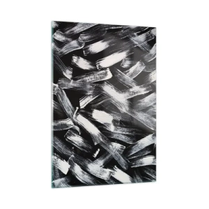 Cuadro sobre vidrio - Impresiones sobre Vidrio - Abstracción en blanco y negro de pinceladas sobre un fondo oscuro. - 50x70cm - Abstracción en el espíritu industrial - Decoración de pared moderna para salón y dormitorio ARTTOR