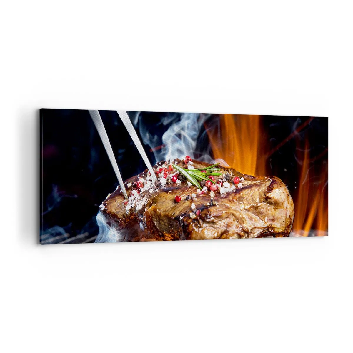 Cuadro sobre lienzo - Impresión de Imagen - Filete a la parrilla con especias - 120x50cm - Jugoso y fragante - Decoración de pared moderna para salón y dormitorio ARTTOR