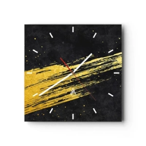 Reloj de pared - Reloj de vidrio - Fondo negro con pinceladas doradas dinámicas - 30x30cm - Saltar al hiperespacio - Decoración de pared moderna para salón y dormitorio ARTTOR