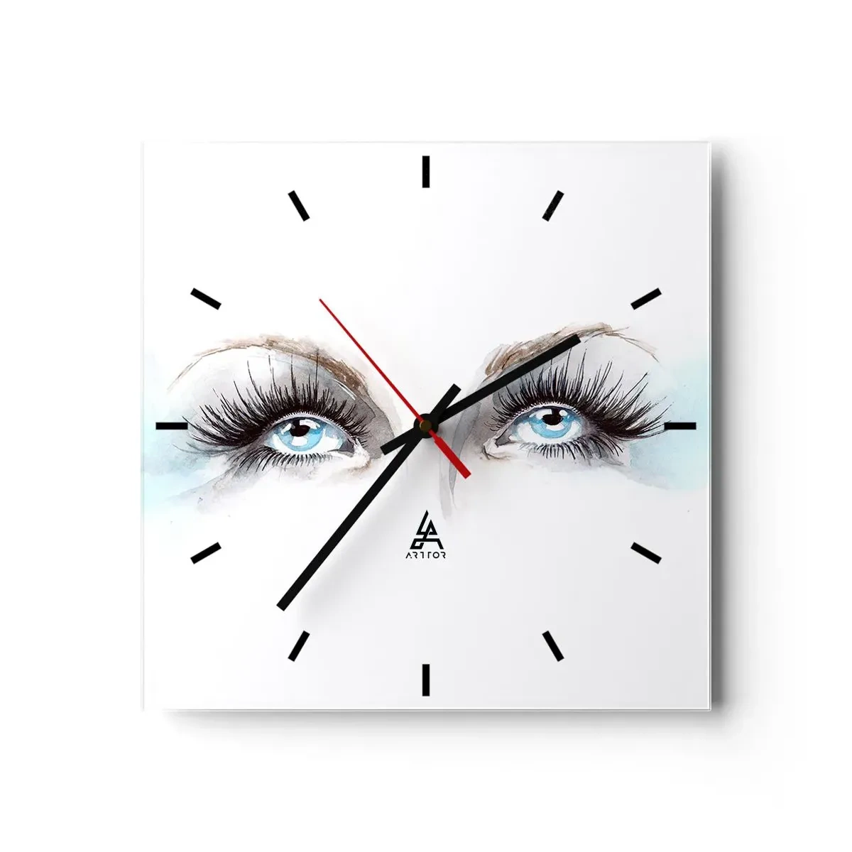 Reloj de pared - Reloj de vidrio - Acuarela con ojos azules y acentos delicados. - 30x30cm - ¿Los ojos de un ángel? - Decoración de pared moderna para salón y dormitorio ARTTOR