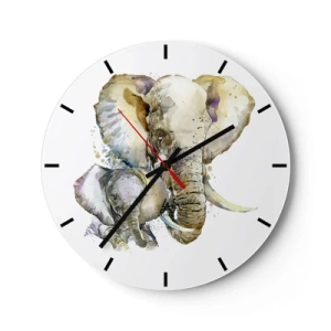 Reloj de pared - Reloj de vidrio - Un elefante con una cría en estilo acuarela. - 30x30cm - Con nadie como con la madre - Decoración de pared moderna para salón, cocina y dormitorio ARTTOR