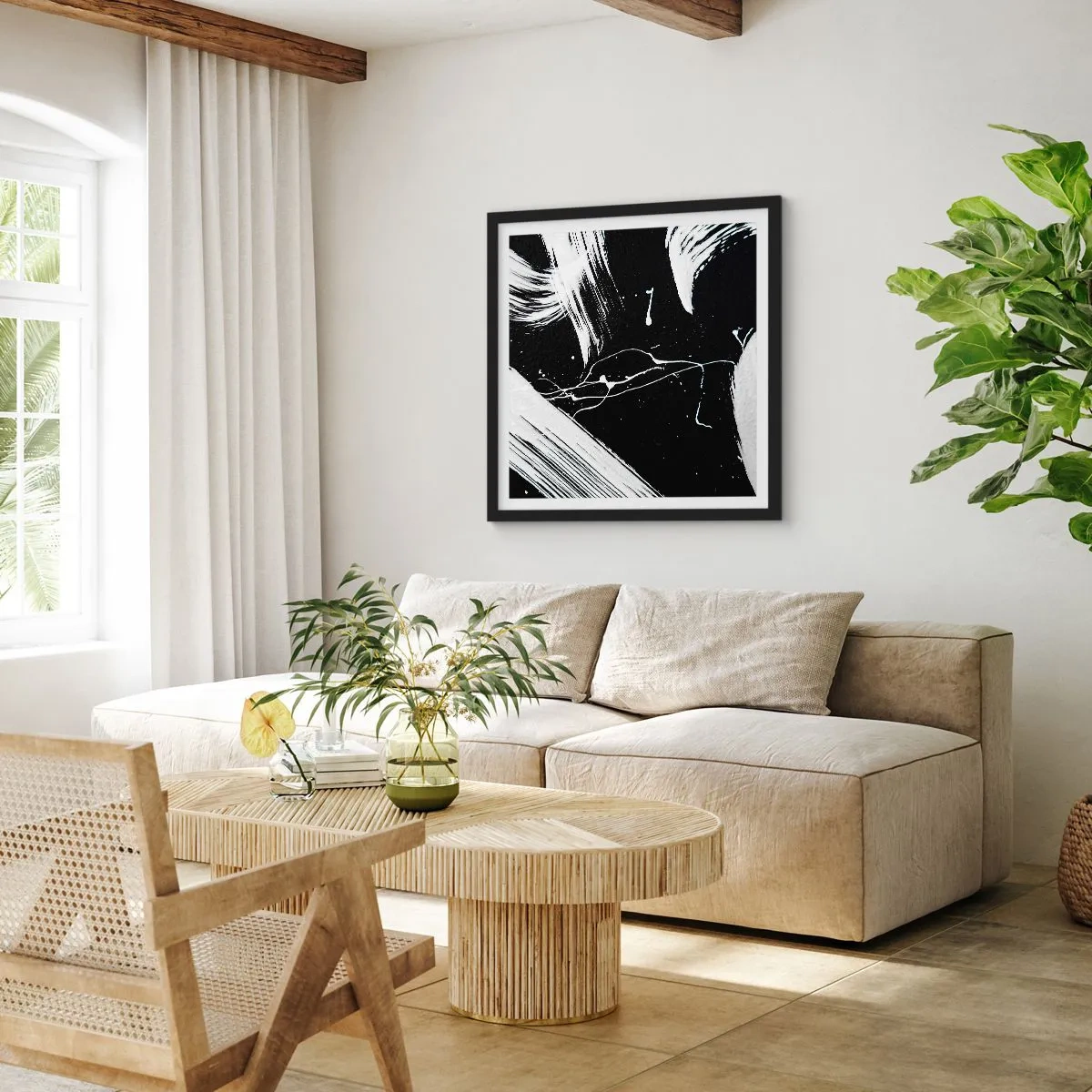 Póster en marco negro - Rompiendo la oscuridad - 40x40 cm