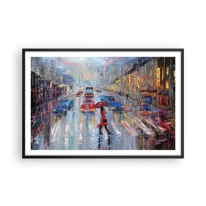 Póster en marco negro - Una tarde de lluvia en la ciudad - 91x61 cm