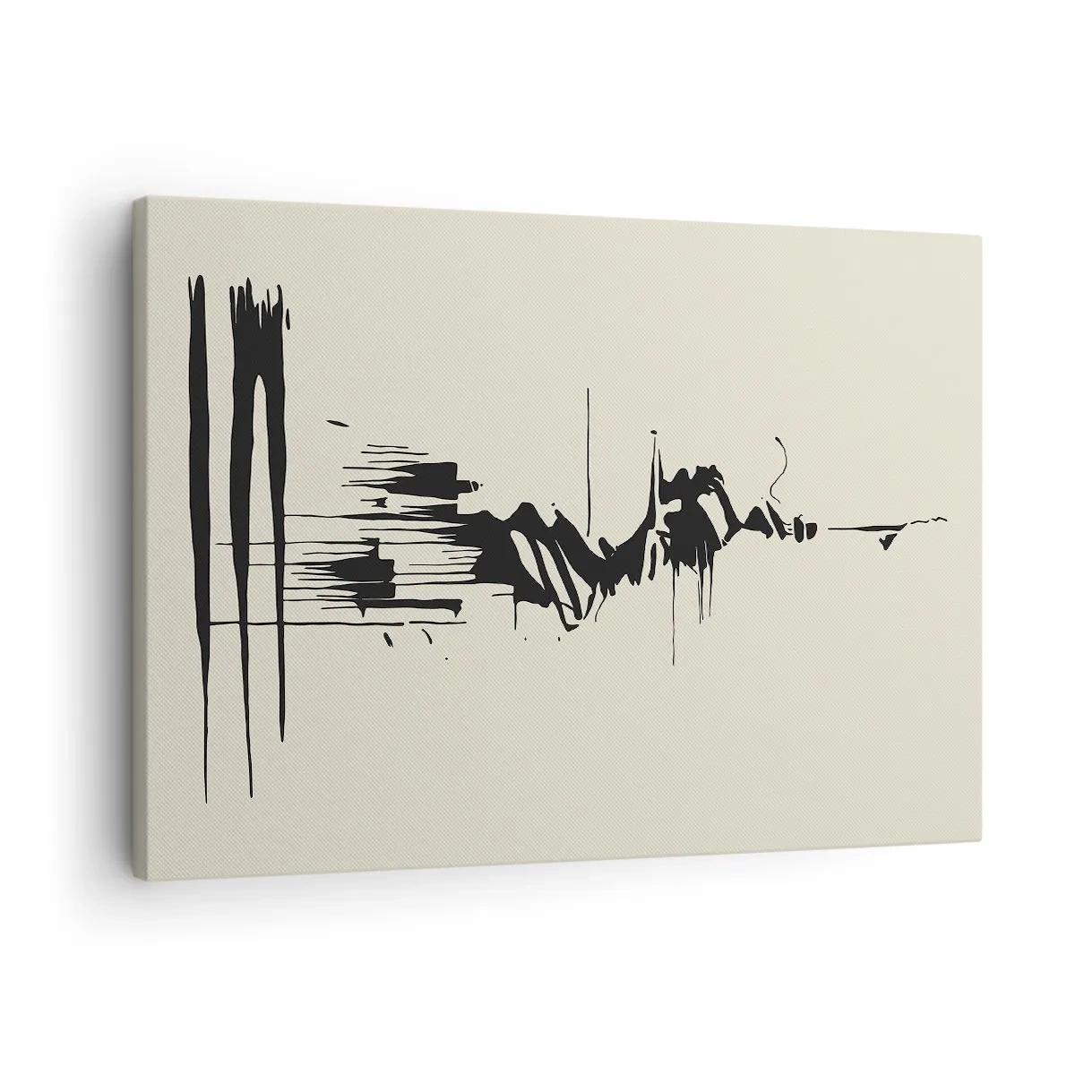 Cuadro sobre lienzo - Impresión de Imagen - Abstracción minimalista con líneas negras sobre un fondo claro. - 70x50cm - Abstracción apresurada - Decoración de pared moderna para salón y dormitorio ARTTOR