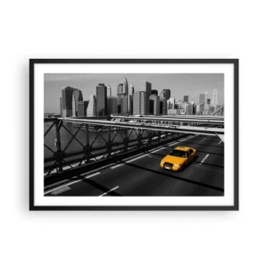 Póster en marco negro - Taxi amarillo en un puente con vistas al horizonte de Nueva York - 70x50cm - El color de la gran ciudad - Decoración de pared moderna para salón y dormitorio ARTTOR