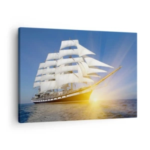 Cuadro sobre lienzo - Impresión de Imagen - Un velero en el mar a la luz del sol poniente. - 70x50cm - Su tiempo nunca pasará - Decoración de pared moderna para salón y dormitorio ARTTOR