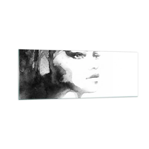 Cuadro sobre vidrio - Impresiones sobre Vidrio - Un retrato sutil de una mujer en tonos blanco y negro. - 140x50cm - Hecho de misterio y niebla - Decoración de pared moderna para salón y dormitorio ARTTOR