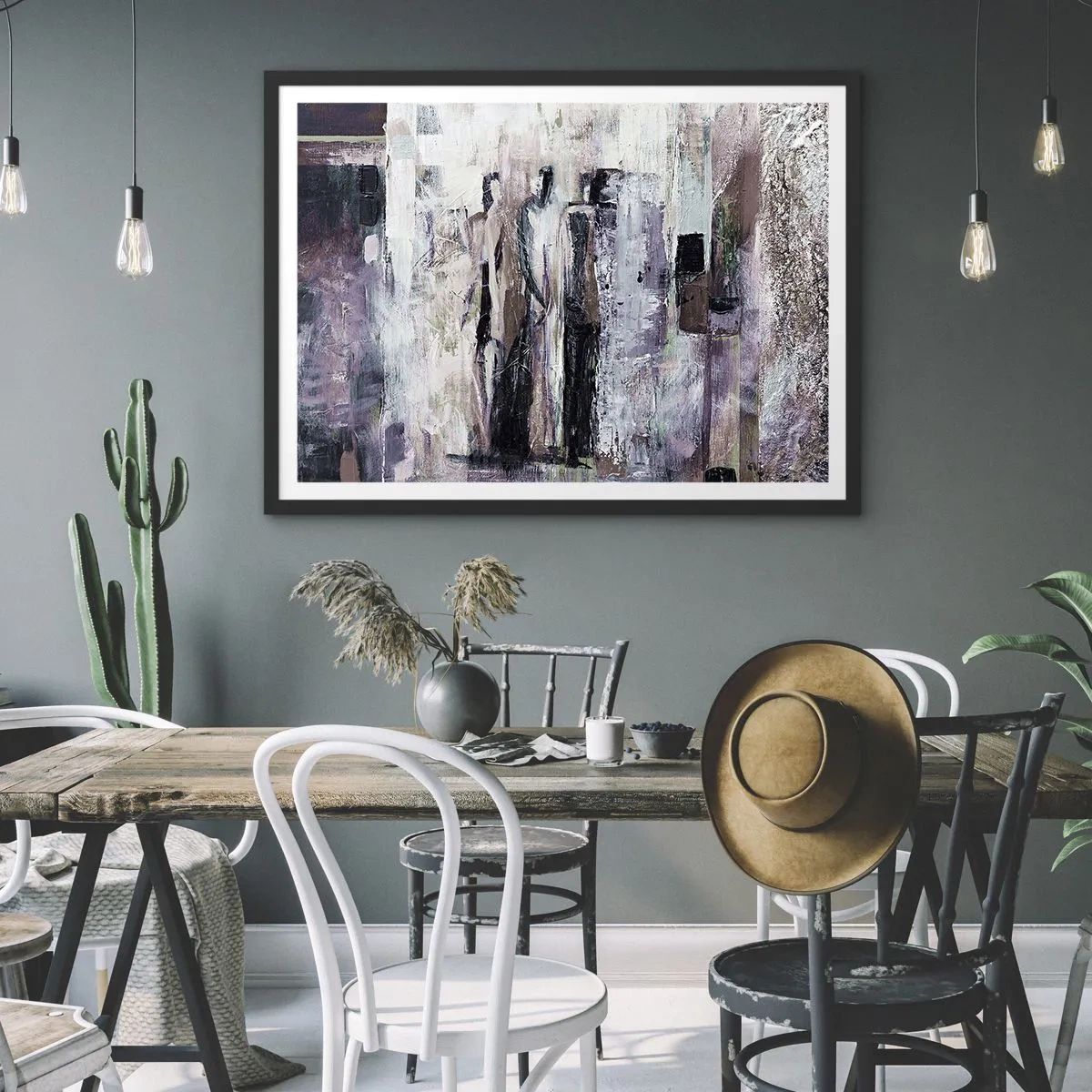 Póster en marco negro - Una composición abstracta con tres figuras en colores pastel. - 100x70cm - El trío misterioso - Decoración de pared moderna para salón y dormitorio ARTTOR