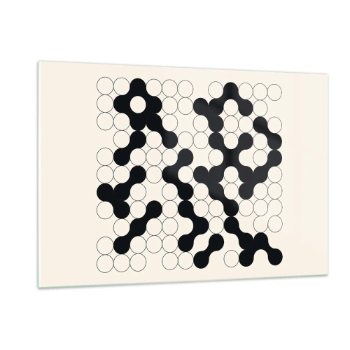 Cuadro sobre vidrio - Impresiones sobre Vidrio - Un mosaico gráfico en blanco y negro compuesto por puntos conectados. - 120x80cm - Juego chino - una variación - Decoración de pared moderna para salón y dormitorio ARTTOR