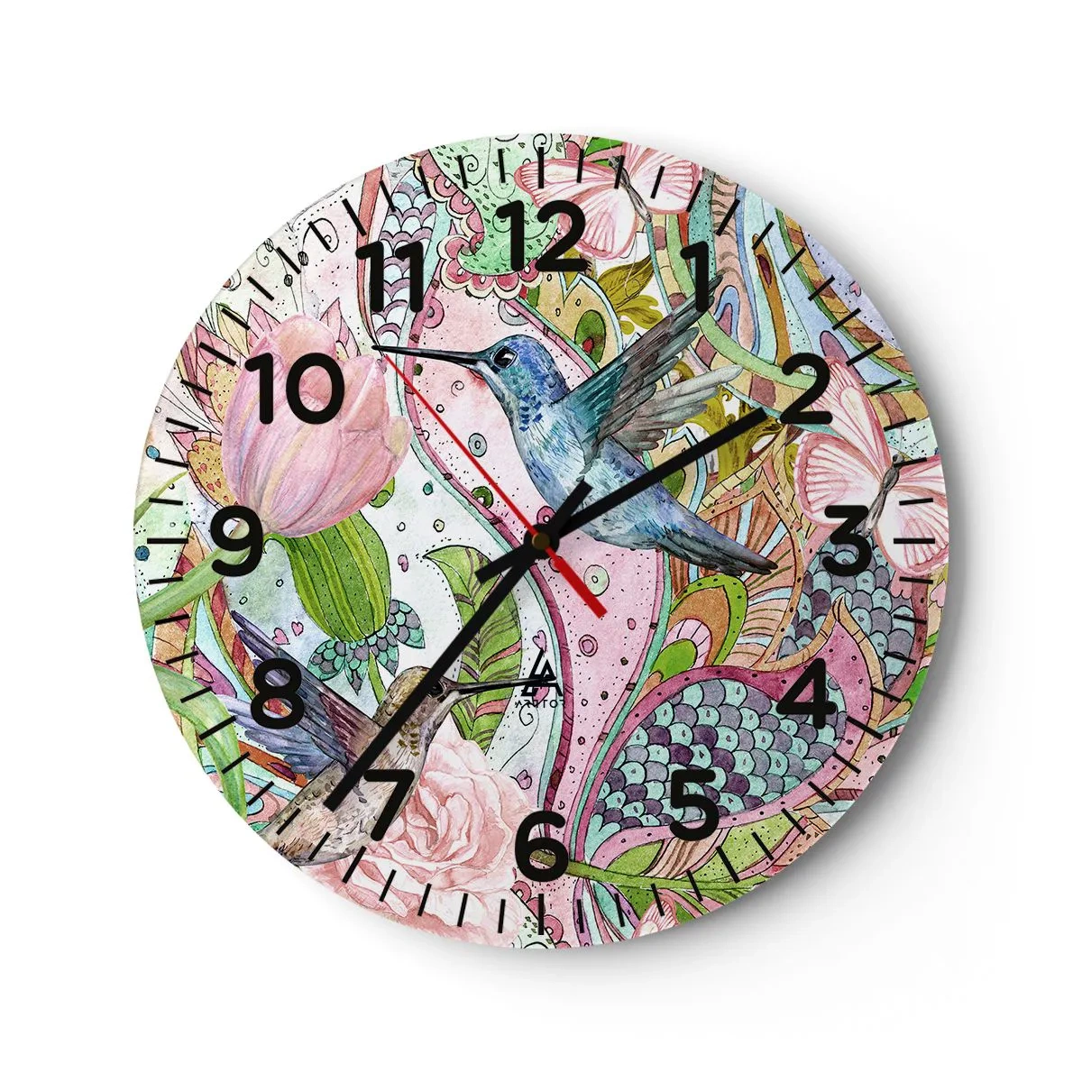 Reloj de pared - Reloj de vidrio - Enredado en las vides - 40x40 cm