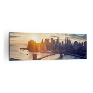 Cuadro sobre lienzo - Impresión de Imagen - Panorama de la ciudad con el puente y el río a la luz del sol poniente - 160x50cm - Un monumento a la cultura occidental - Decoración de pared moderna para salón y dormitorio ARTTOR