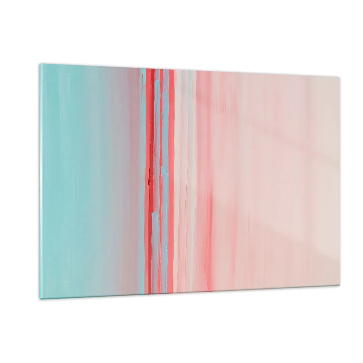 Cuadro sobre vidrio - Impresiones sobre Vidrio - Rayas verticales en tonos pastel de rosa y azul. - 120x80cm - Abstracción al amanecer - Decoración de pared moderna para salón y dormitorio ARTTOR