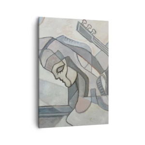 Cuadro sobre lienzo - Impresión de Imagen - Una figura abstracta con una guitarra en colores pastel. - 50x70cm - En el poder de la música - Decoración de pared moderna para salón y dormitorio ARTTOR