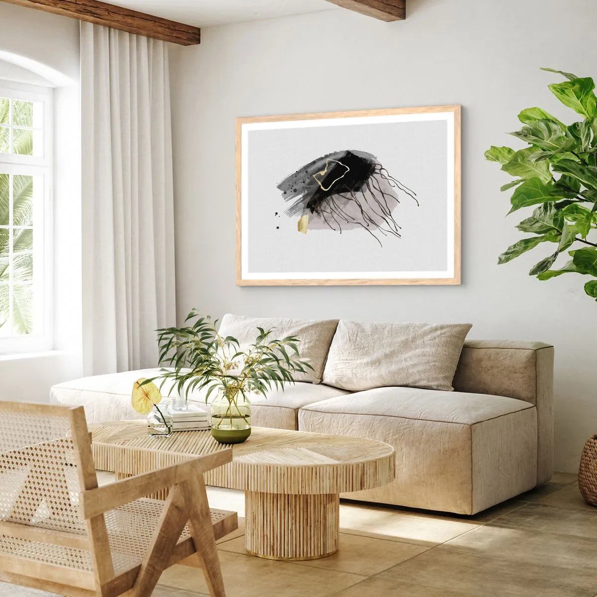 Póster en marco roble claro - En negro y dorado - 40x30 cm