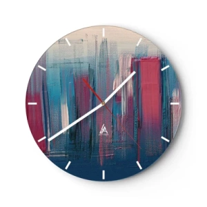 Reloj de pared - Reloj de vidrio - Rayas verticales de color azul y rojo en estilo artístico. - 30x30cm - Composición vertical en azul y rojo - Decoración de pared moderna para salón, cocina y dormitorio ARTTOR
