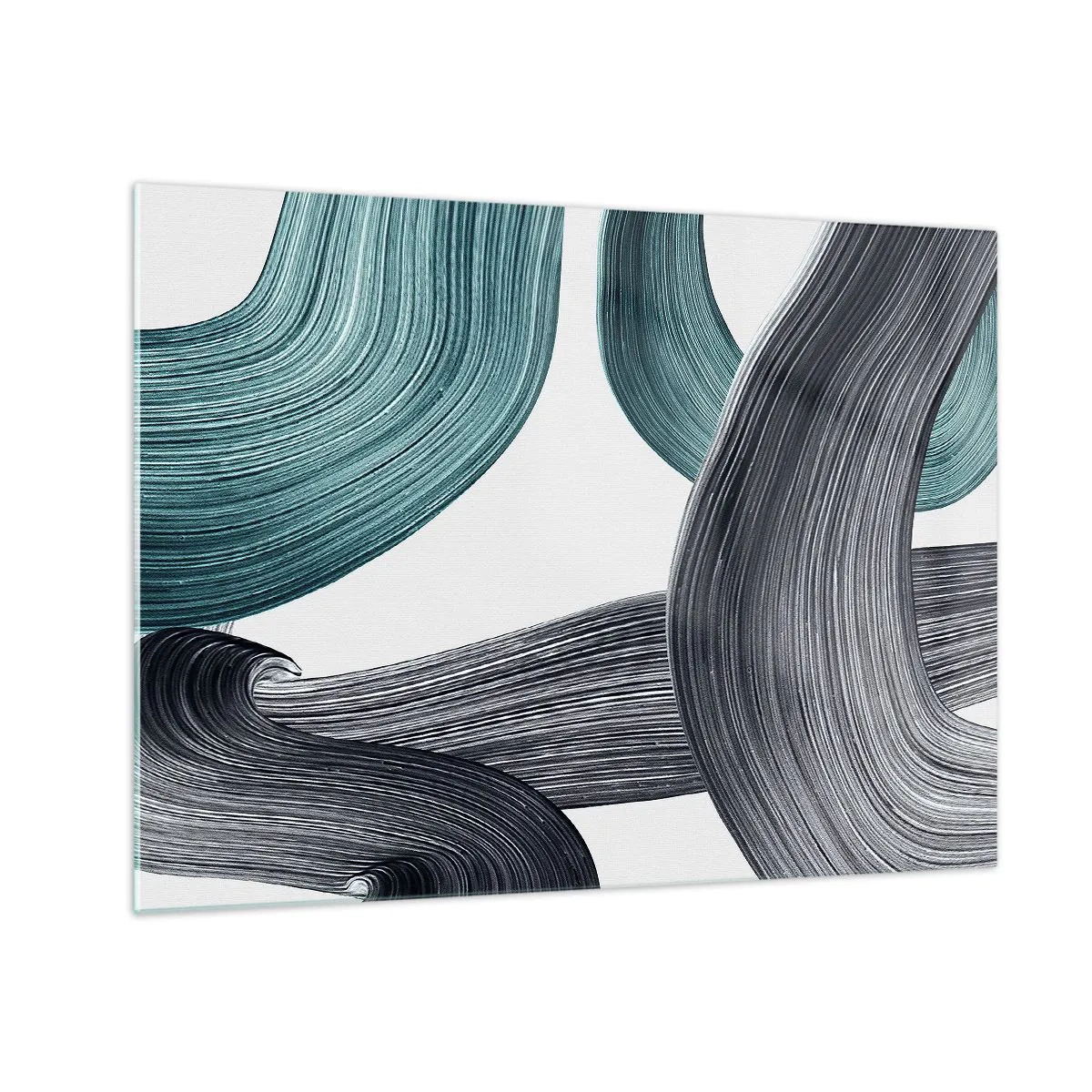 Cuadro sobre vidrio - Impresiones sobre Vidrio - Rayas dinámicas en tonos esmeralda y negro sobre un fondo blanco. - 70x50cm - Senderos esmeralda y negro - Decoración de pared moderna para salón y dormitorio ARTTOR