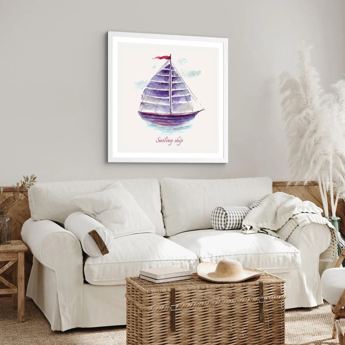 Póster en marco blanco - Velas izadas y aguas tranquilas - 40x40 cm