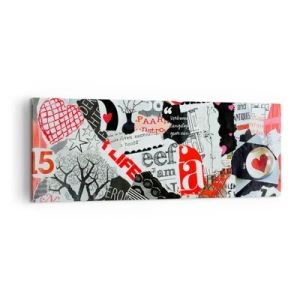 Cuadro sobre lienzo - Impresión de Imagen - Un collage colorido con inscripciones, corazones y gráficos. - 140x50cm - Collage hipster - Decoración de pared moderna para salón y dormitorio ARTTOR