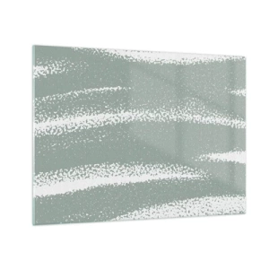 Cuadro sobre vidrio - Impresiones sobre Vidrio - Rayas blancas sobre un fondo verde frío - 70x50cm - Abstracción invernal - Decoración de pared moderna para salón y dormitorio ARTTOR