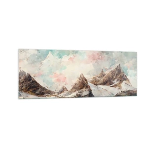 Cuadro sobre vidrio - Impresiones sobre Vidrio - Montañas pintorescas con cielos pastel - 140x50cm - Filos rocosos - Decoración de pared moderna para salón y dormitorio ARTTOR