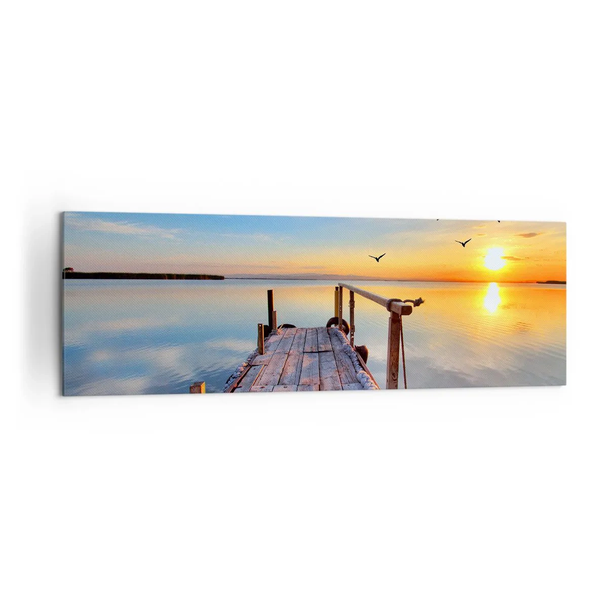 Cuadro sobre lienzo - Impresión de Imagen - Muelle de madera al atardecer en un lago tranquilo - 160x50cm - Caminando hacia el sol - Decoración de pared moderna para salón y dormitorio ARTTOR