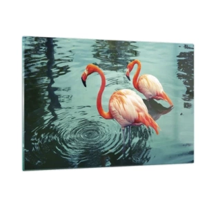 Cuadro sobre vidrio - Impresiones sobre Vidrio - Flamencos en el agua en una composición armoniosa. - 120x80cm - Estamos de moda - Decoración de pared moderna para salón y dormitorio ARTTOR