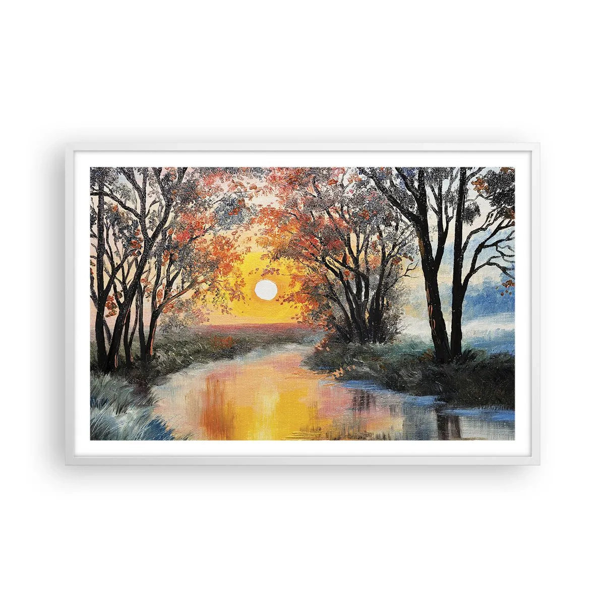 Póster en marco blanco - Ambiente otoñal - 91x61 cm