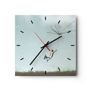 Reloj de pared - Reloj de vidrio - Una figura levantada por una gran semilla de diente de león. - 30x30cm - Bailando con la brisa - Decoración de pared moderna para salón y dormitorio ARTTOR