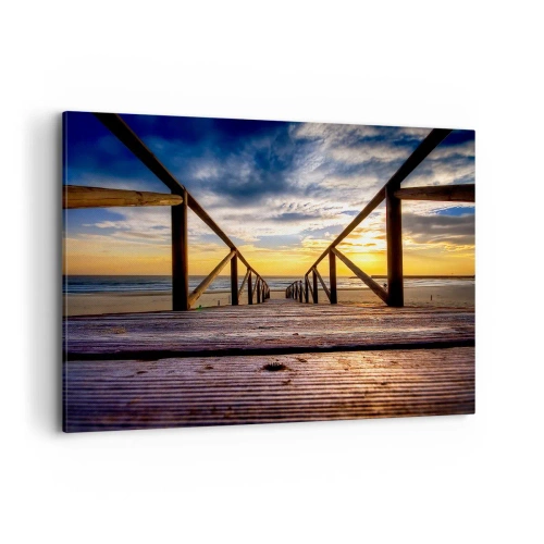Cuadro sobre lienzo - Impresión de Imagen - Muelle de madera que conduce a la playa al atardecer - 120x80cm - Directamente hacia una playa tranquila al atardecer - Decoración de pared moderna para salón y dormitorio ARTTOR
