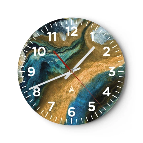 Reloj de pared - Reloj de vidrio - Azul - amarillo - influencia mutua - 40x40 cm