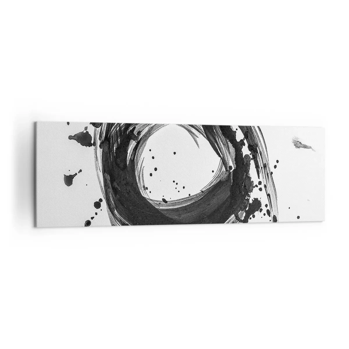 Cuadro sobre lienzo - Impresión de Imagen - Abstracción negra en forma de círculo sobre fondo blanco. - 160x50cm - El torbellino de la creación - Decoración de pared moderna para salón y dormitorio ARTTOR