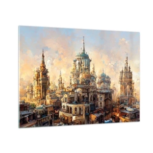 Cuadro sobre vidrio - Impresiones sobre Vidrio - Un fantástico panorama de la ciudad con torres y palacios. - 70x50cm - Una ciudad de ciudades - Decoración de pared moderna para salón y dormitorio ARTTOR