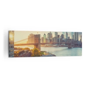 Cuadro sobre lienzo - Impresión de Imagen - Panorama de la ciudad con el puente al atardecer - 160x50cm - El amanecer de la gran ciudad - Decoración de pared moderna para salón y dormitorio ARTTOR