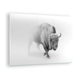 Cuadro sobre vidrio - Impresiones sobre Vidrio - Ilustración en blanco y negro de un majestuoso bisonte. - 70x50cm - Rey de la pradera - Decoración de pared moderna para salón y dormitorio ARTTOR
