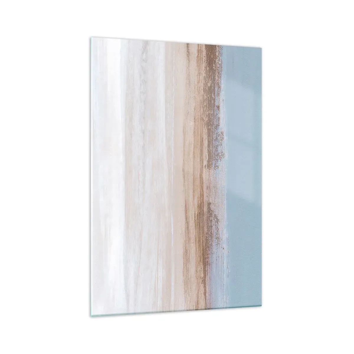 Cuadro sobre vidrio - Impresiones sobre Vidrio - Un paisaje sutil en tonos pastel de azul y beige. - 70x100cm - Paisaje ambiguo - Decoración de pared moderna para salón y dormitorio ARTTOR