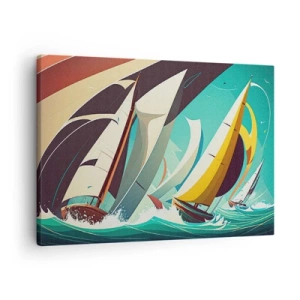 Cuadro sobre lienzo - Impresión de Imagen - Una ilustración dinámica de veleros en un mar tempestuoso. - 70x50cm - Afrontar los elementos - Decoración de pared moderna para salón y dormitorio ARTTOR