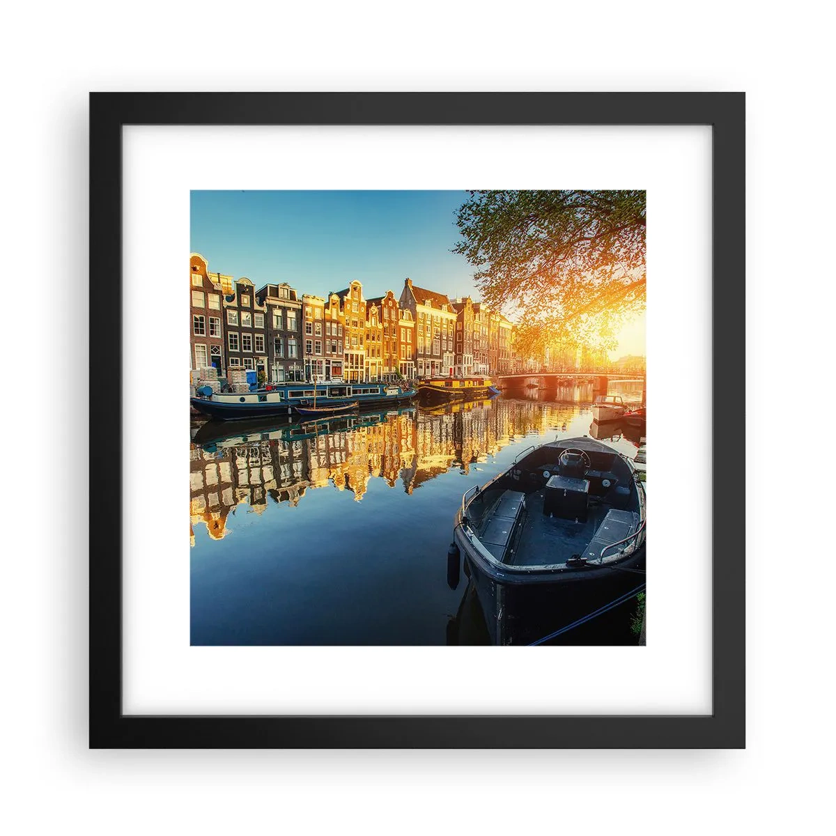 Póster en marco negro - Mañana en Ámsterdam - 30x30 cm