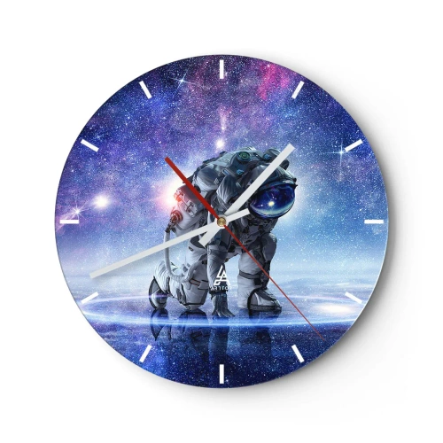 Reloj de pared - Reloj de vidrio - Un astronauta con el telón de fondo de una galaxia cósmica en colores intensos. - 30x30cm - Cielo estrellado sobre mí - Decoración de pared moderna para salón, cocina y dormitorio ARTTOR