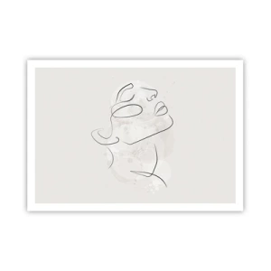 Póster - Un boceto minimalista de una cara sobre un fondo claro. - 100x70cm - Contorno de un sueño - Decoración de pared moderna para salón y dormitorio ARTTOR
