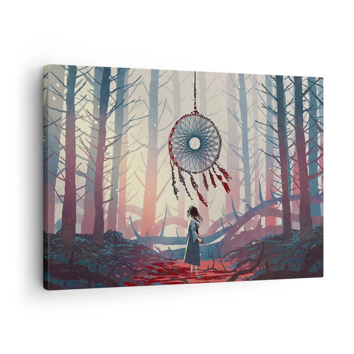Cuadro sobre lienzo - Impresión de Imagen - Escena de bosque con un atrapasueños gigante. - 70x50cm - El ritual secreto de la felicidad - Decoración de pared moderna para salón y dormitorio ARTTOR