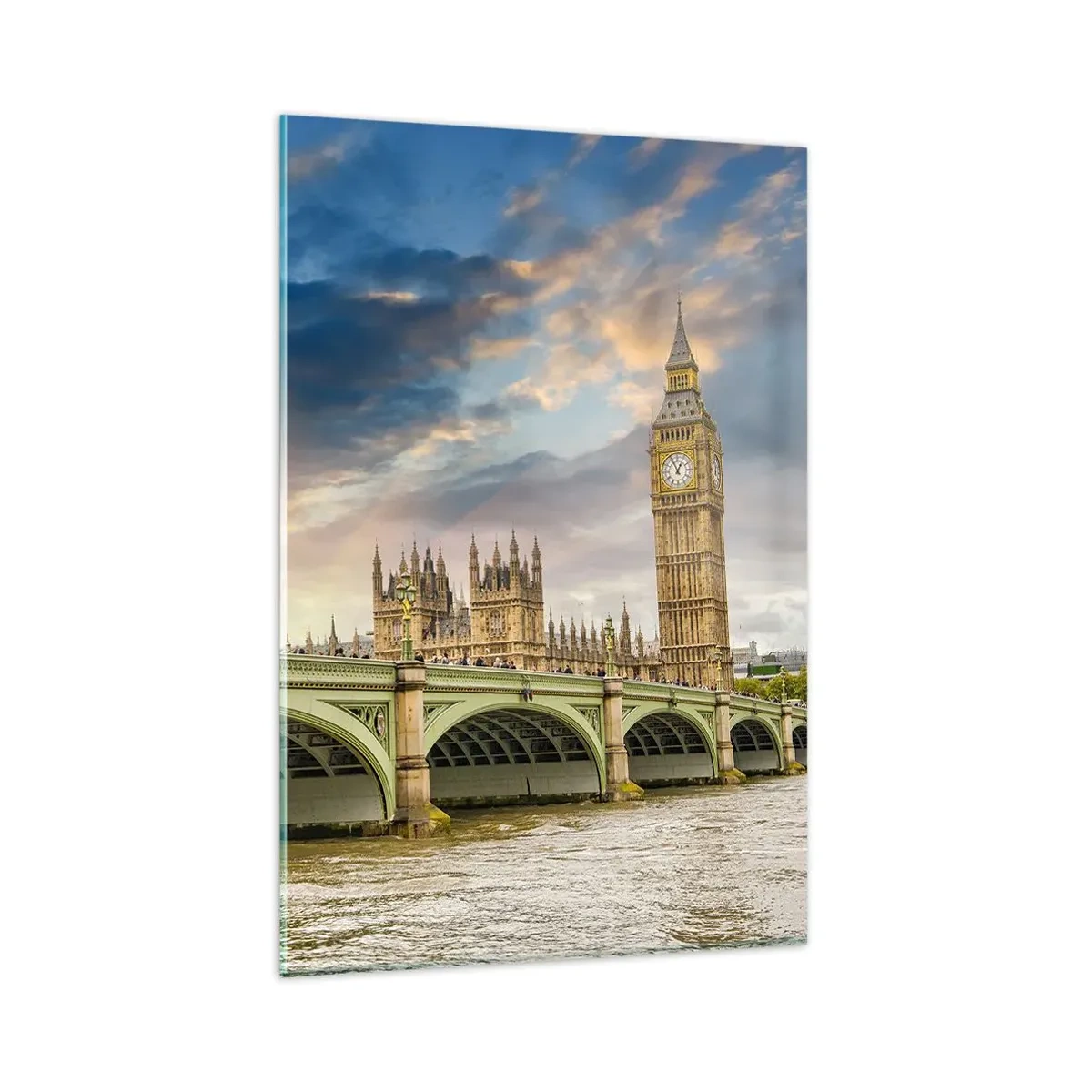 Cuadro sobre vidrio - Impresiones sobre Vidrio - El Big Ben y el puente de Westminster contra el cielo al anochecer - 80x120cm - El tiempo se detuvo en el Imperio - Decoración de pared moderna para salón y dormitorio ARTTOR