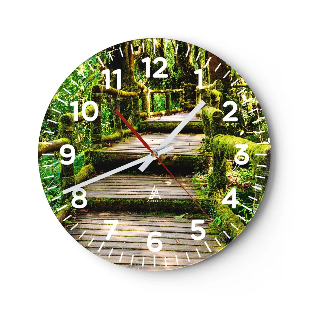 Reloj de pared - Reloj de vidrio - A través de un corredor verde - 30x30 cm